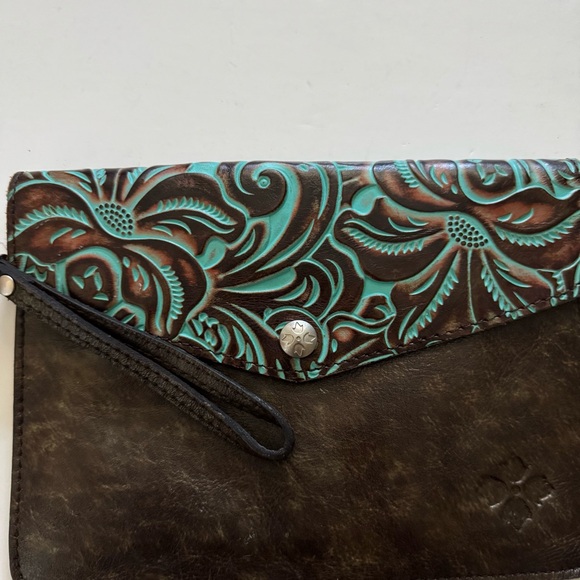 Patricia Nash Turquoise Tooled Leather Envelope Clutch Wristlet - Picture 4 of 6